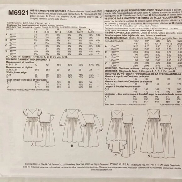 McCall's M6921 EASY Pullover Style Dresses Pattern Sizes 16-18-20-22-24-26 - Picture 2 of 3
